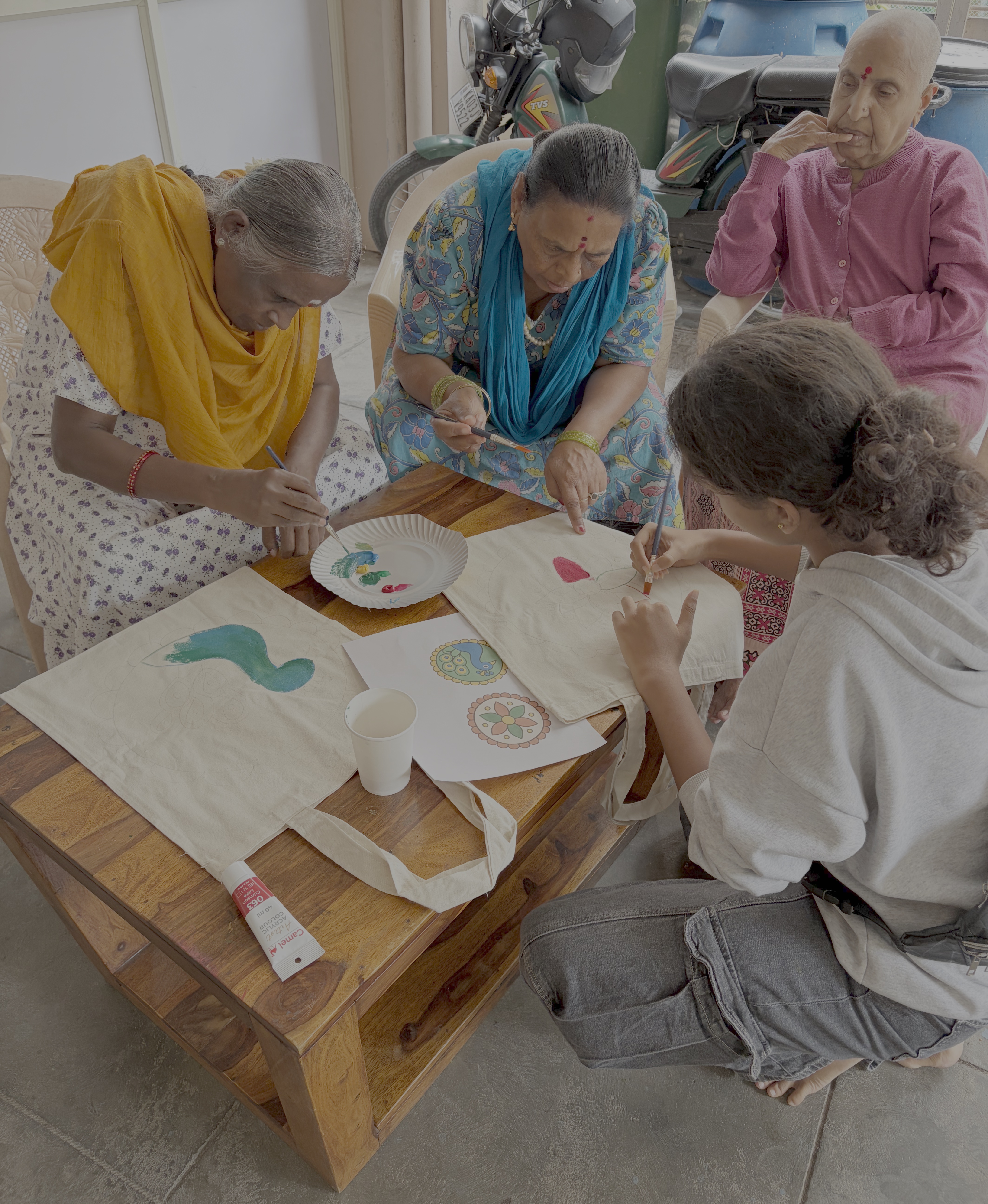 Elderly hands painting